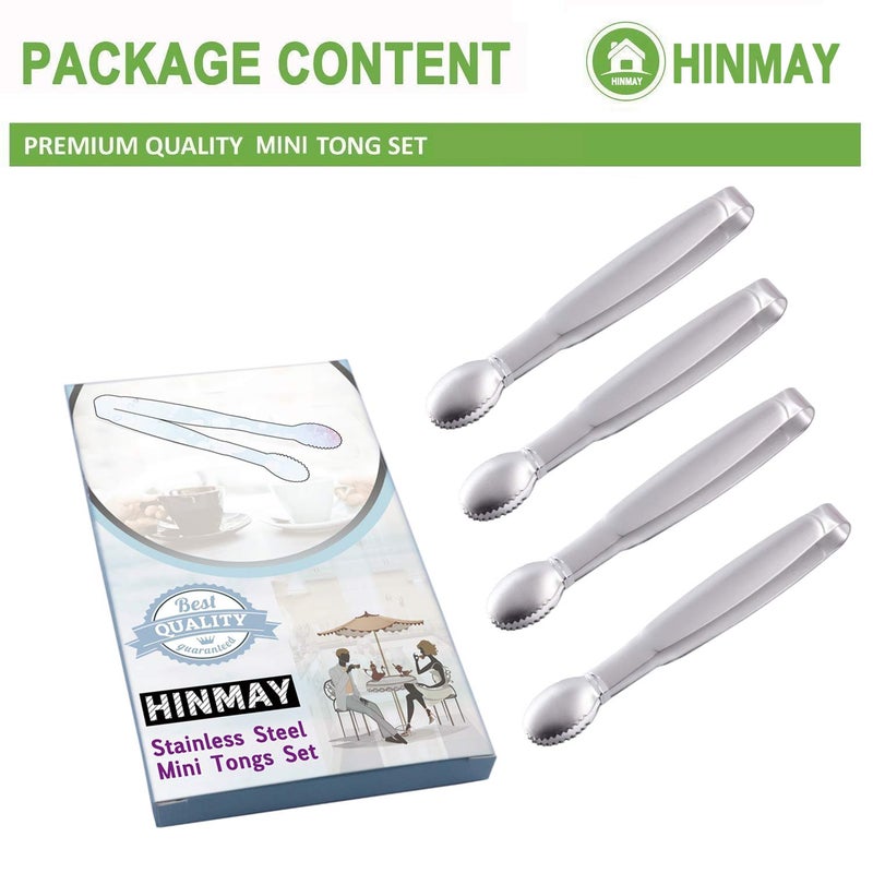 HINMAY 5" Mini Serving Tongs Set, Tiny Stainless Steel Small Tongs for Appetizers, Tea Party, Coffee Bar, Desserts, Set of 4 - Image 2